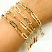 Gold Plated 925 Sterling Silver Flat Hammered Paperclip Chain